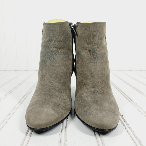 Ecco Taupe Tan Leather Slip On Block Heel Side Zip Ankle Boots E963 - Picture 3 of 12